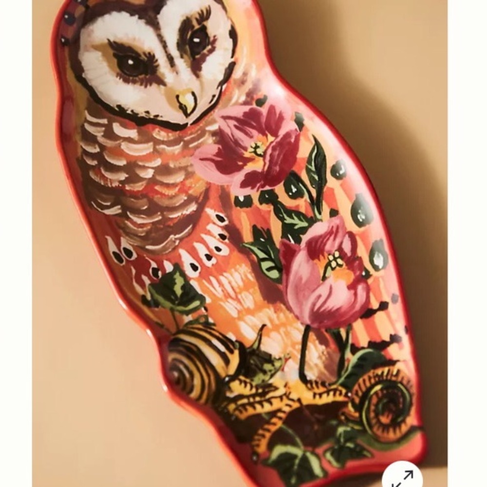 RARE Anthropologie Nathalie Lete Spoon Rest Owl Handpainted Stoneware NIB NWT - Picture 2 of 10